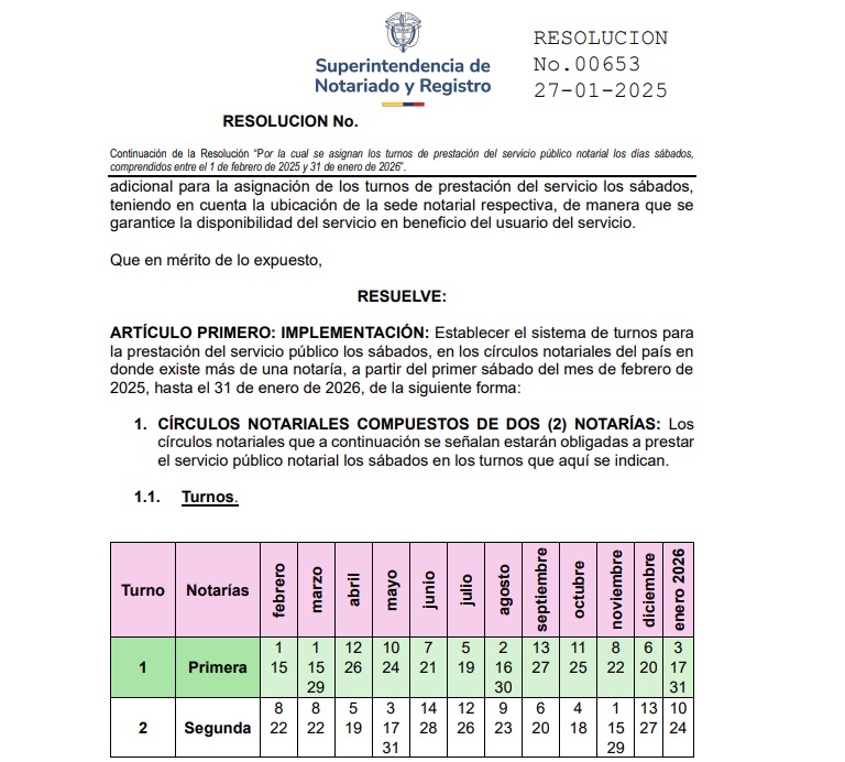 TURNO NOTARIAL CALARCA 2025